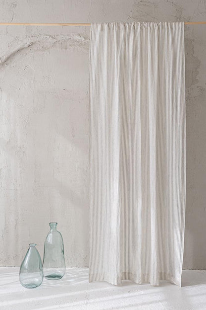 White linen curtain with black stripes