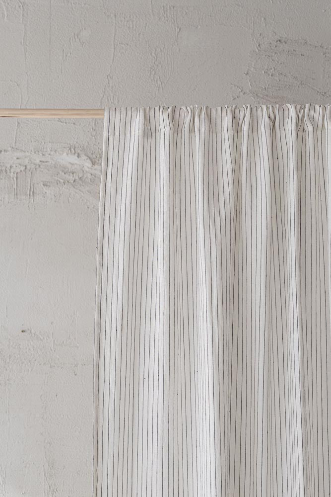 White linen curtain with black stripes