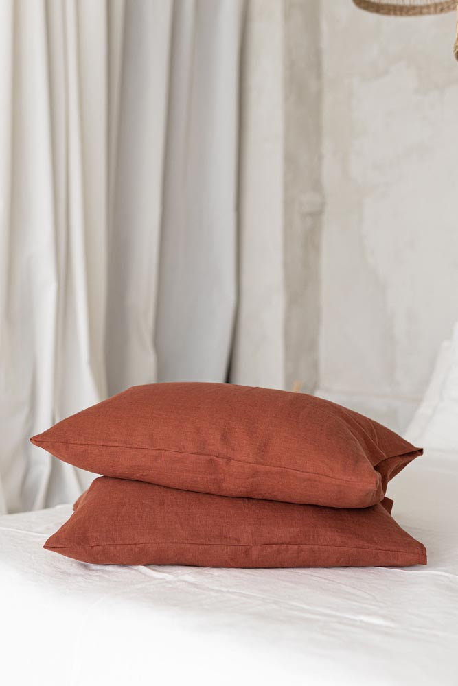 Burnt orange linen pillowcase