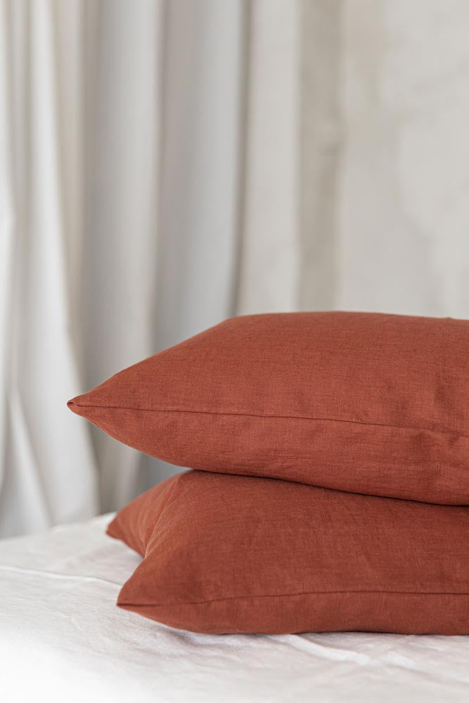 Burnt orange linen pillowcase