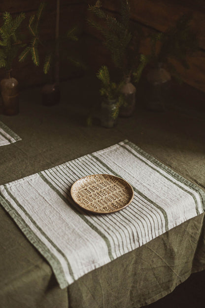French style linen placemats with green stripes