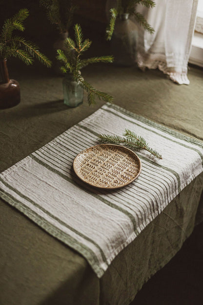 French style linen placemats with green stripes