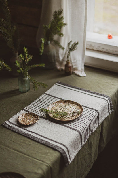 French style linen placemats with black stripes