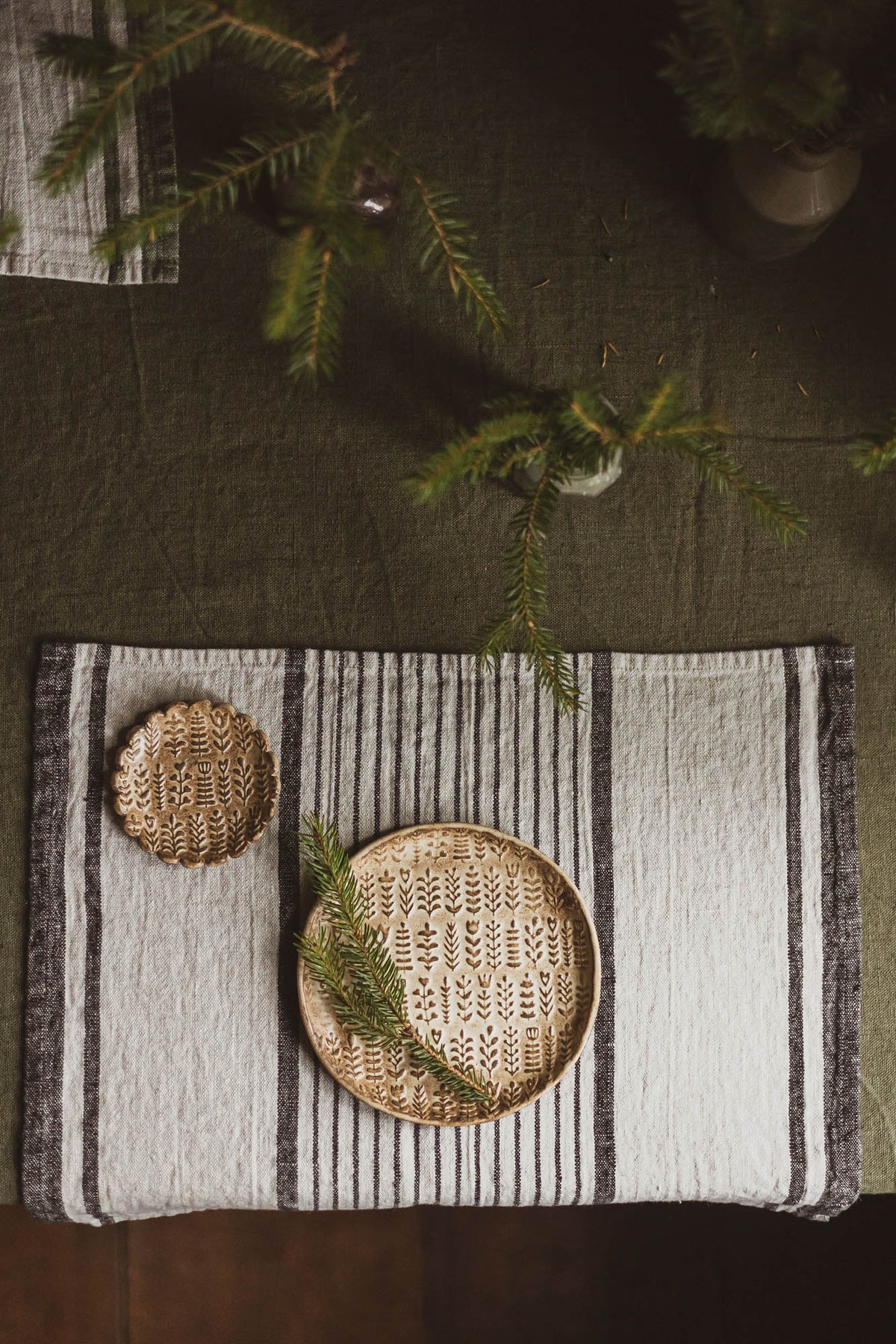 French style linen placemats with black stripes