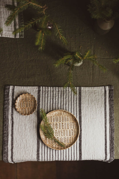 French style linen placemats with black stripes