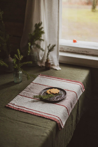 French style linen placemats with cherry red stripes