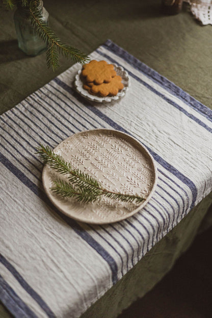 French style linen placemats with blue stripes
