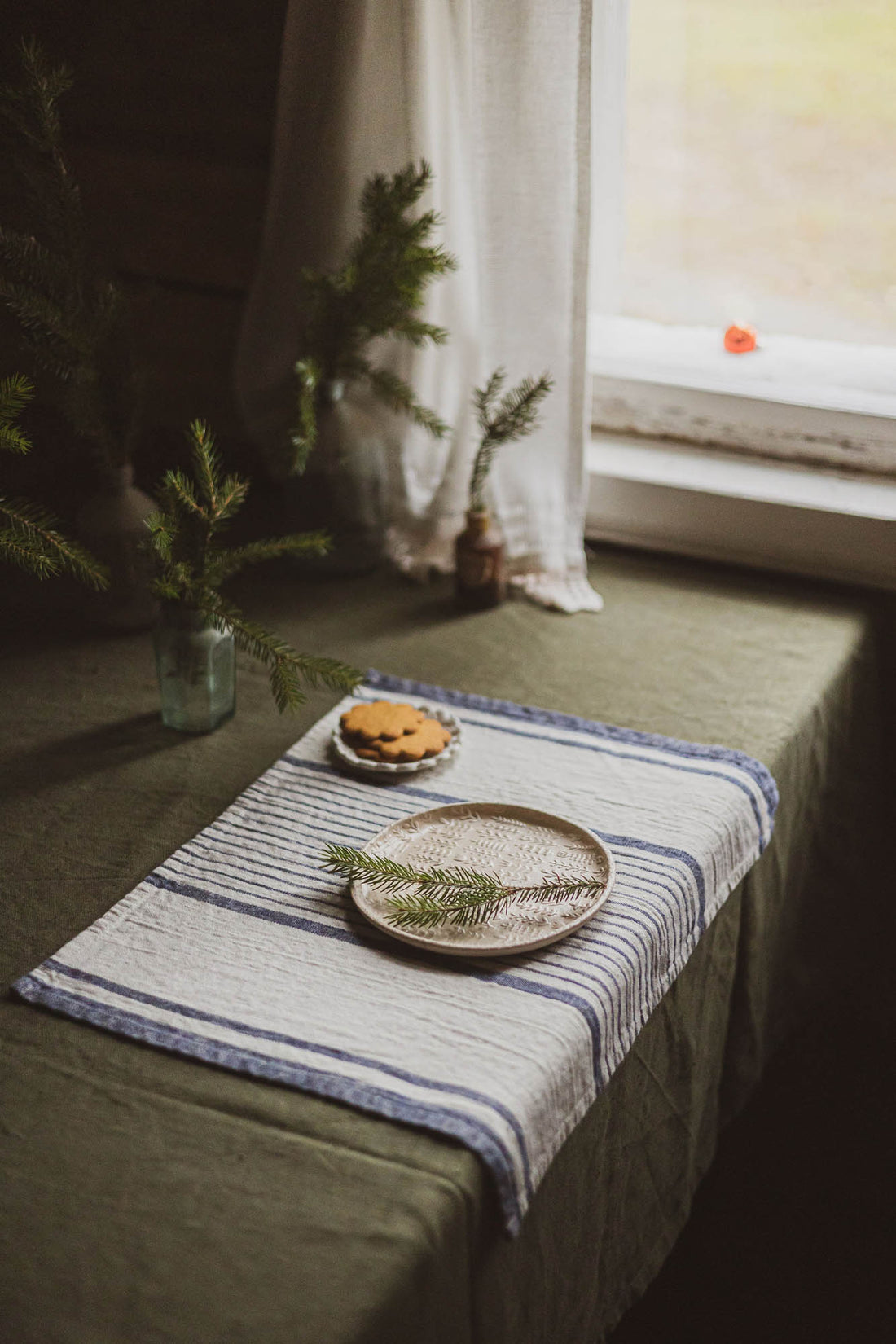 French style linen placemats with blue stripes