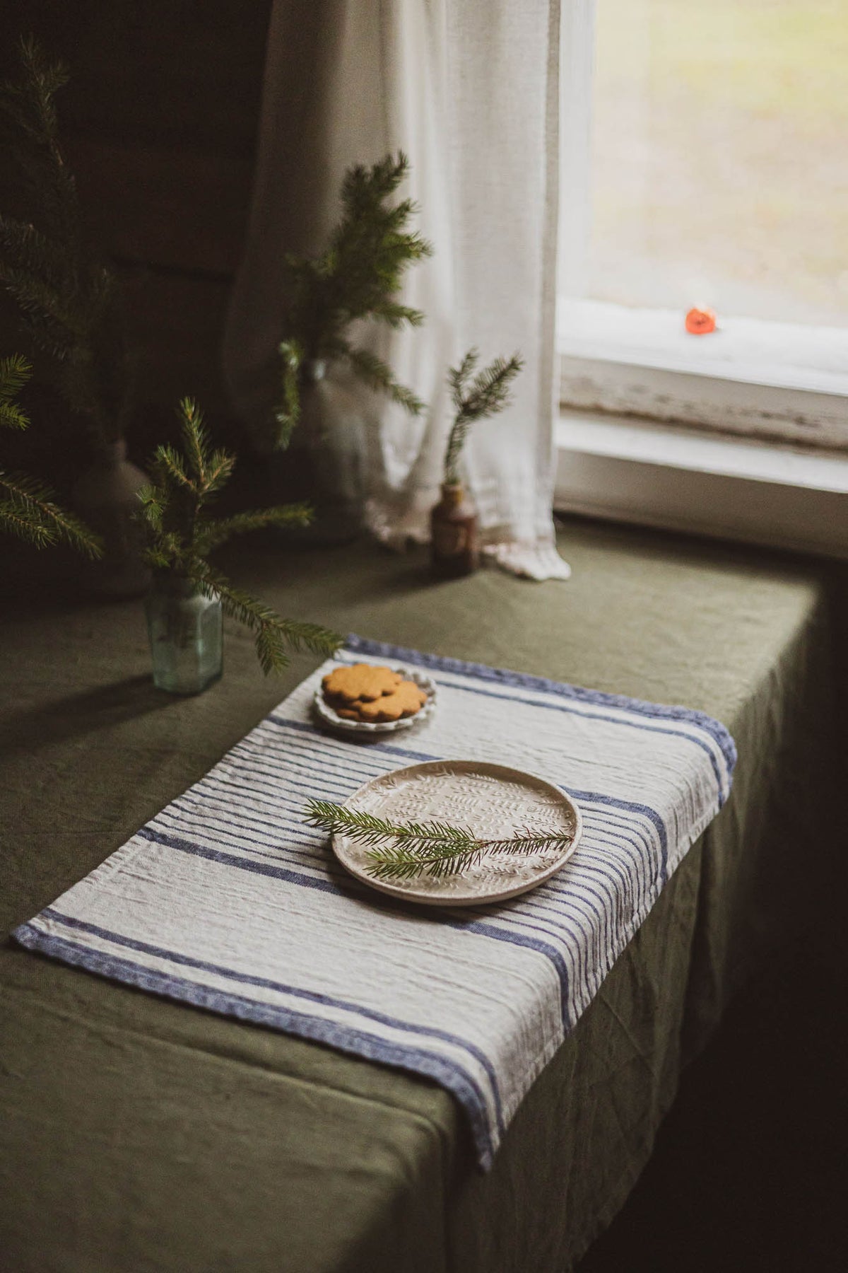 French style linen placemats with blue stripes