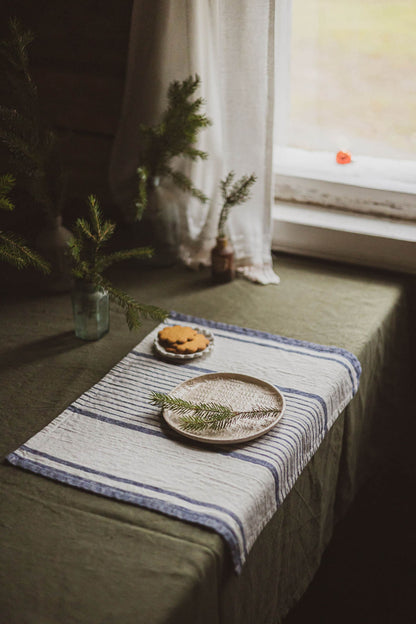 French style linen placemats with blue stripes