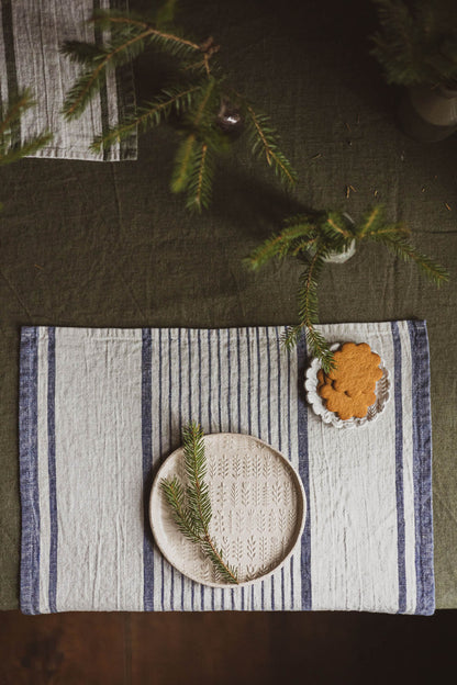 French style linen placemats with blue stripes