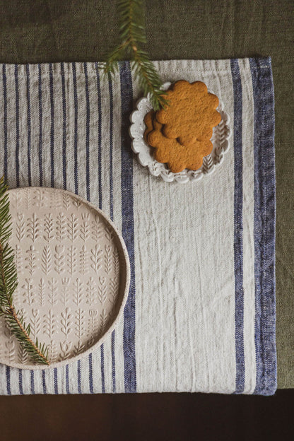 French style linen placemats with blue stripes