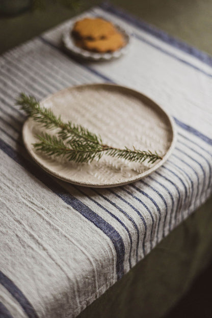 French style linen placemats with blue stripes