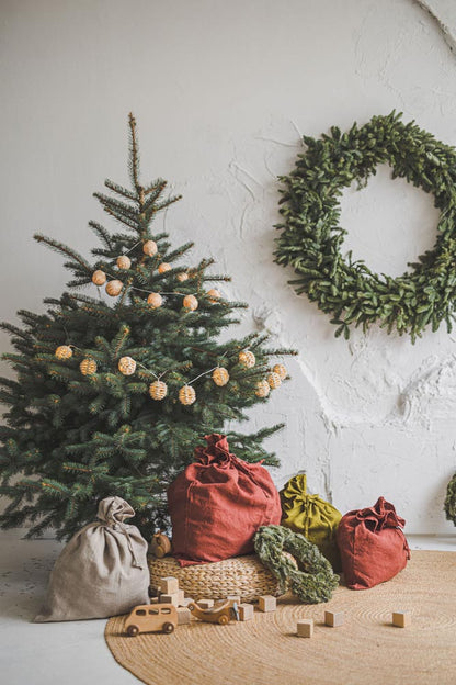 Terracotta linen Christmas gift bag