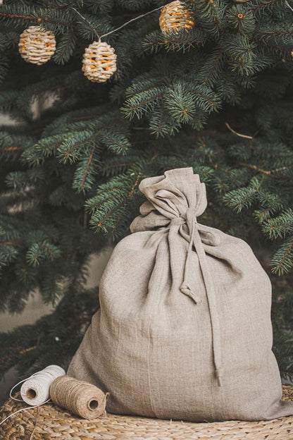 Natural linen Christmas gift bag