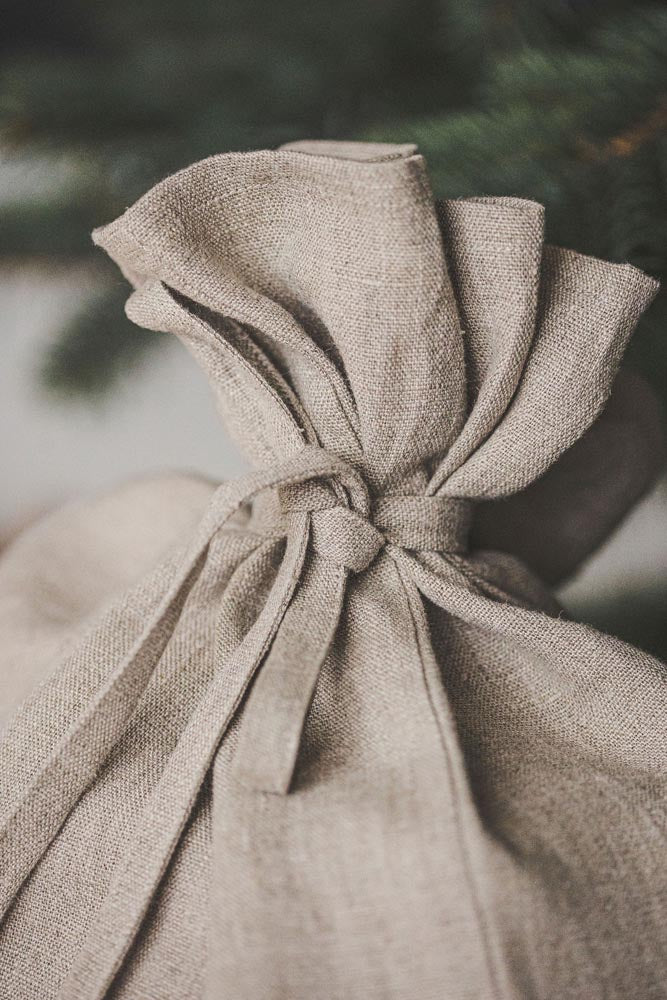 Natural linen Christmas gift bag