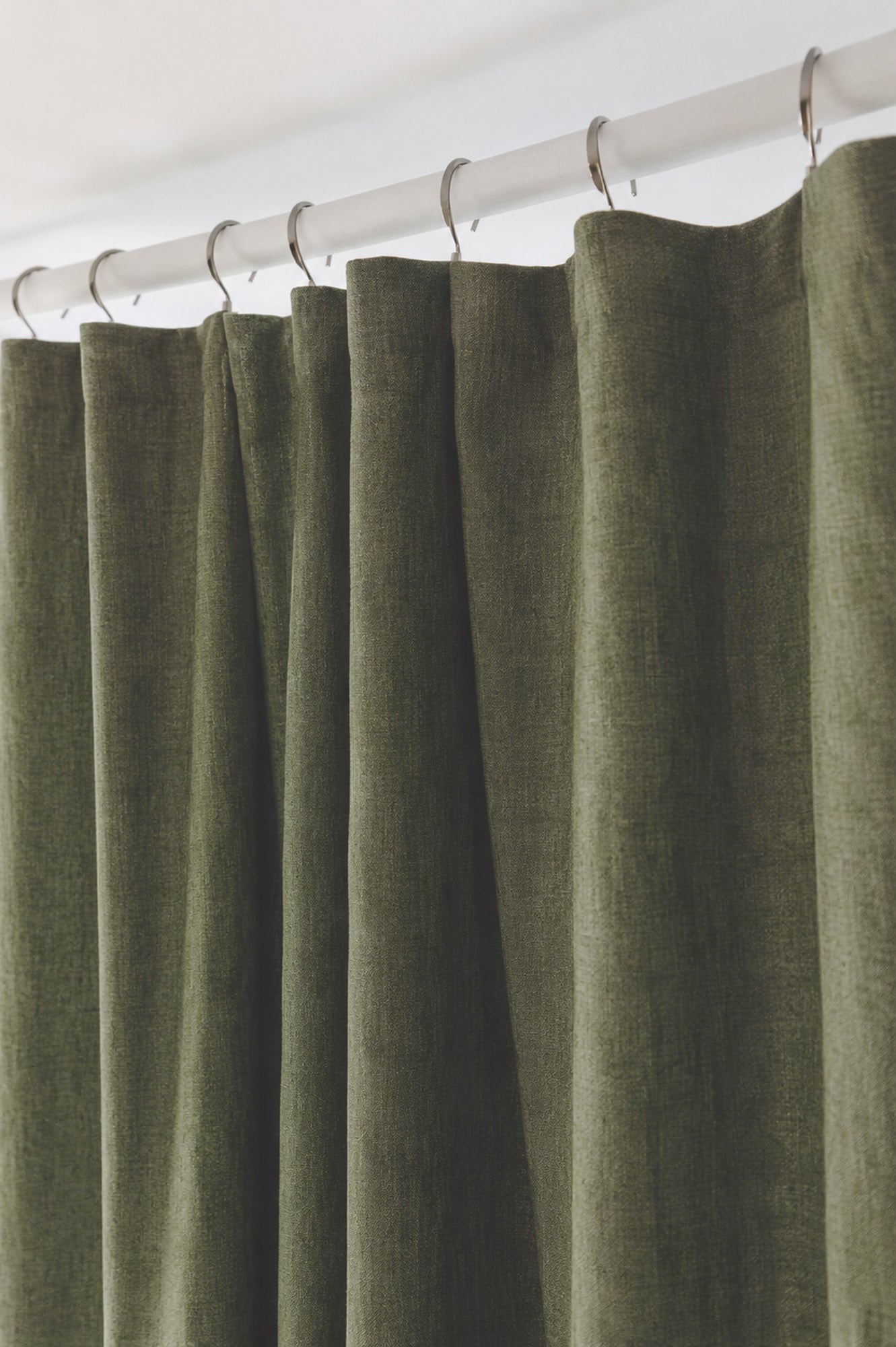 Forest green linen shower curtain