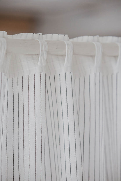 White and black striped linen curtain with multifunctional heading tape