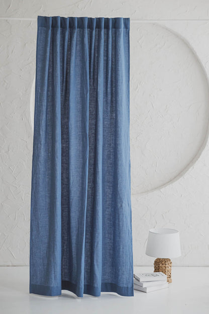 Denim blue linen curtain with multifunctional heading tape
