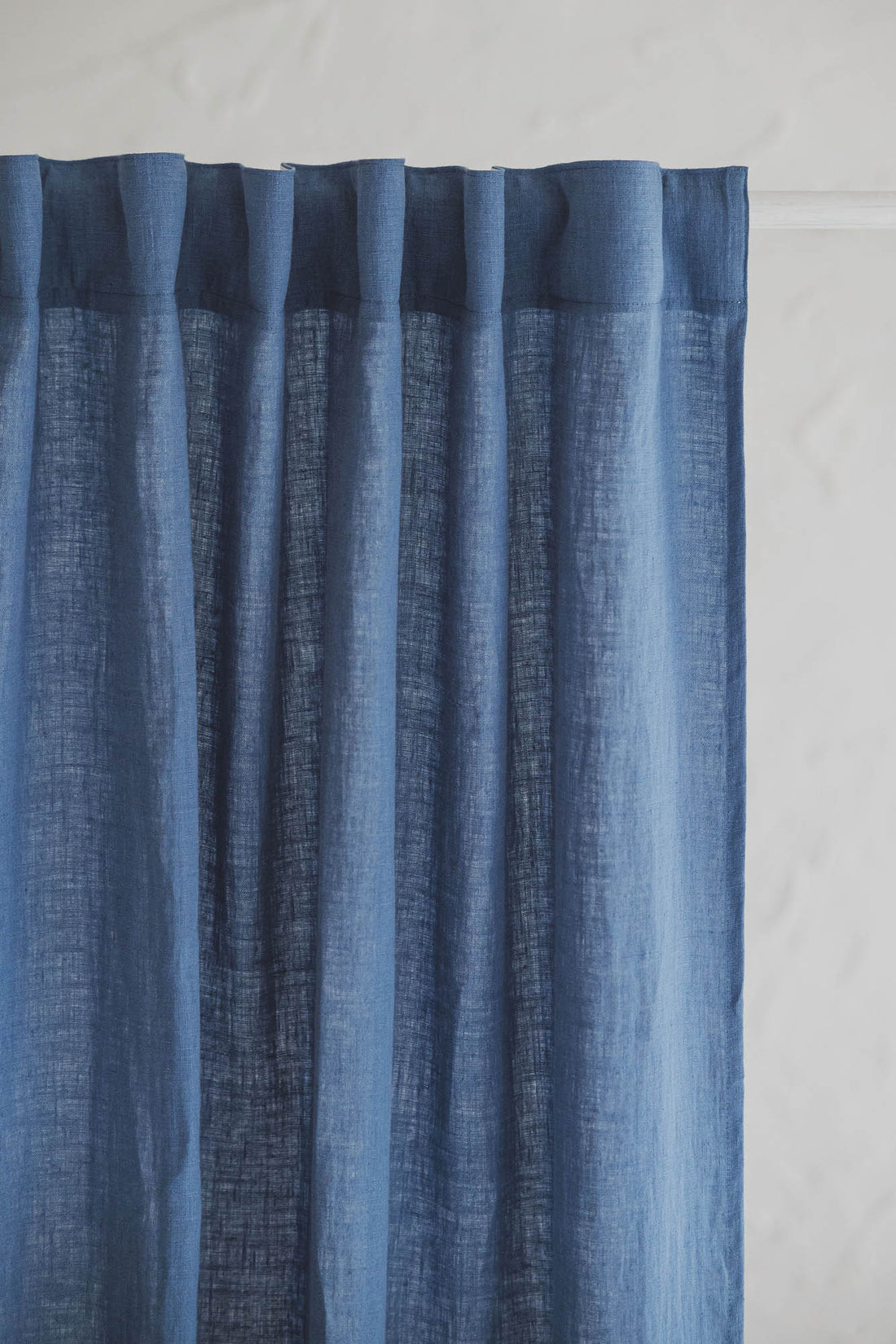 Denim blue linen curtain with multifunctional heading tape