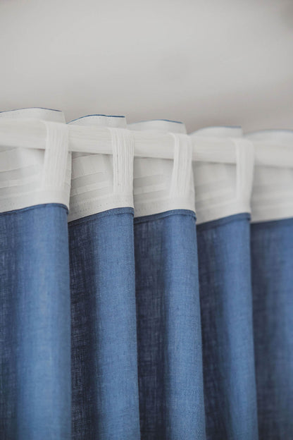 Denim blue linen curtain with multifunctional heading tape
