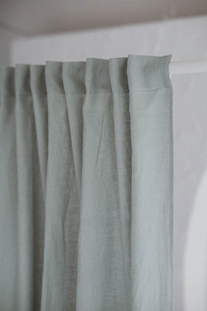 Frosty green linen curtain with multifunctional heading tape