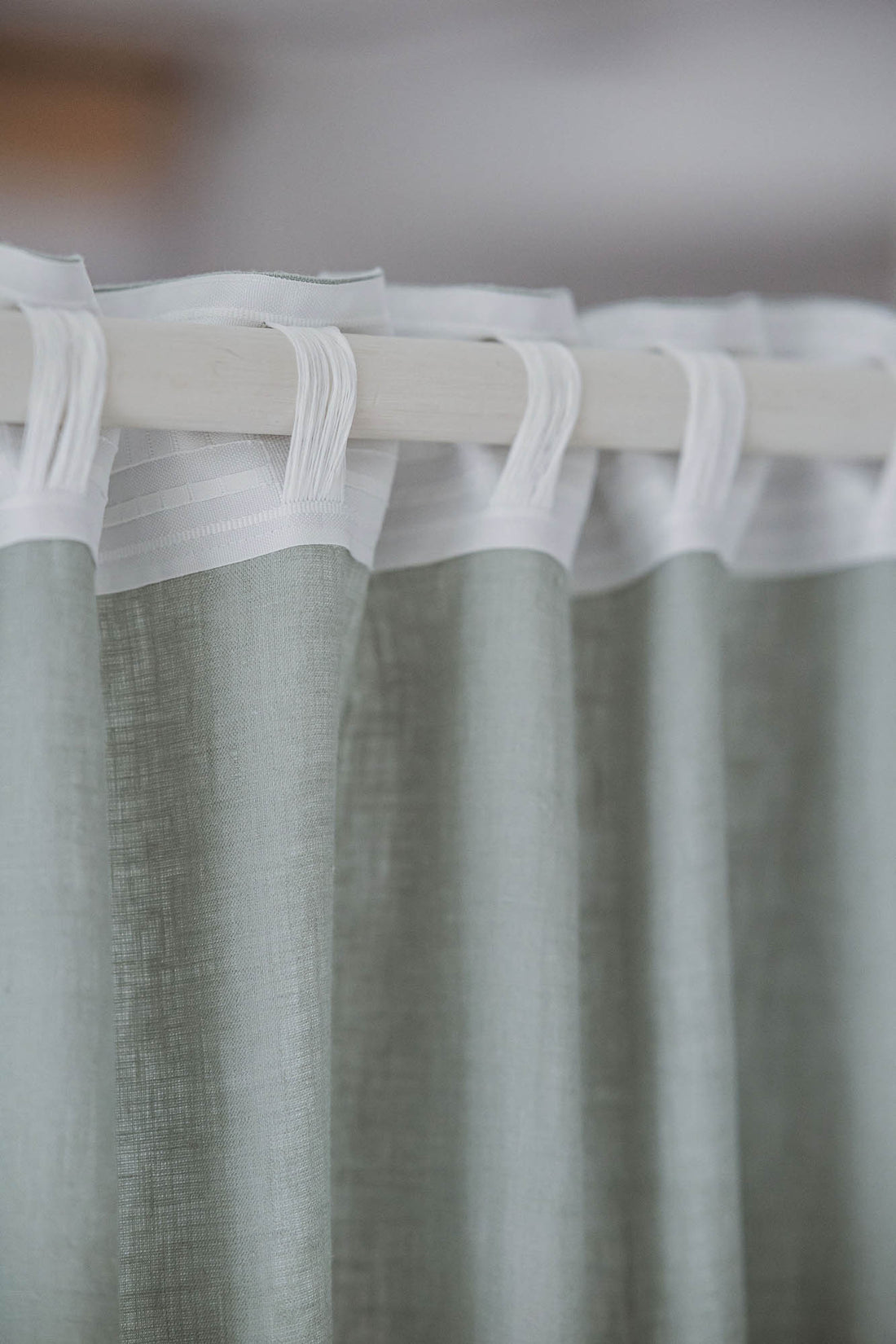 Frosty green linen curtain with multifunctional heading tape