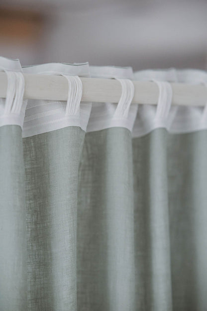 Frosty green linen curtain with multifunctional heading tape