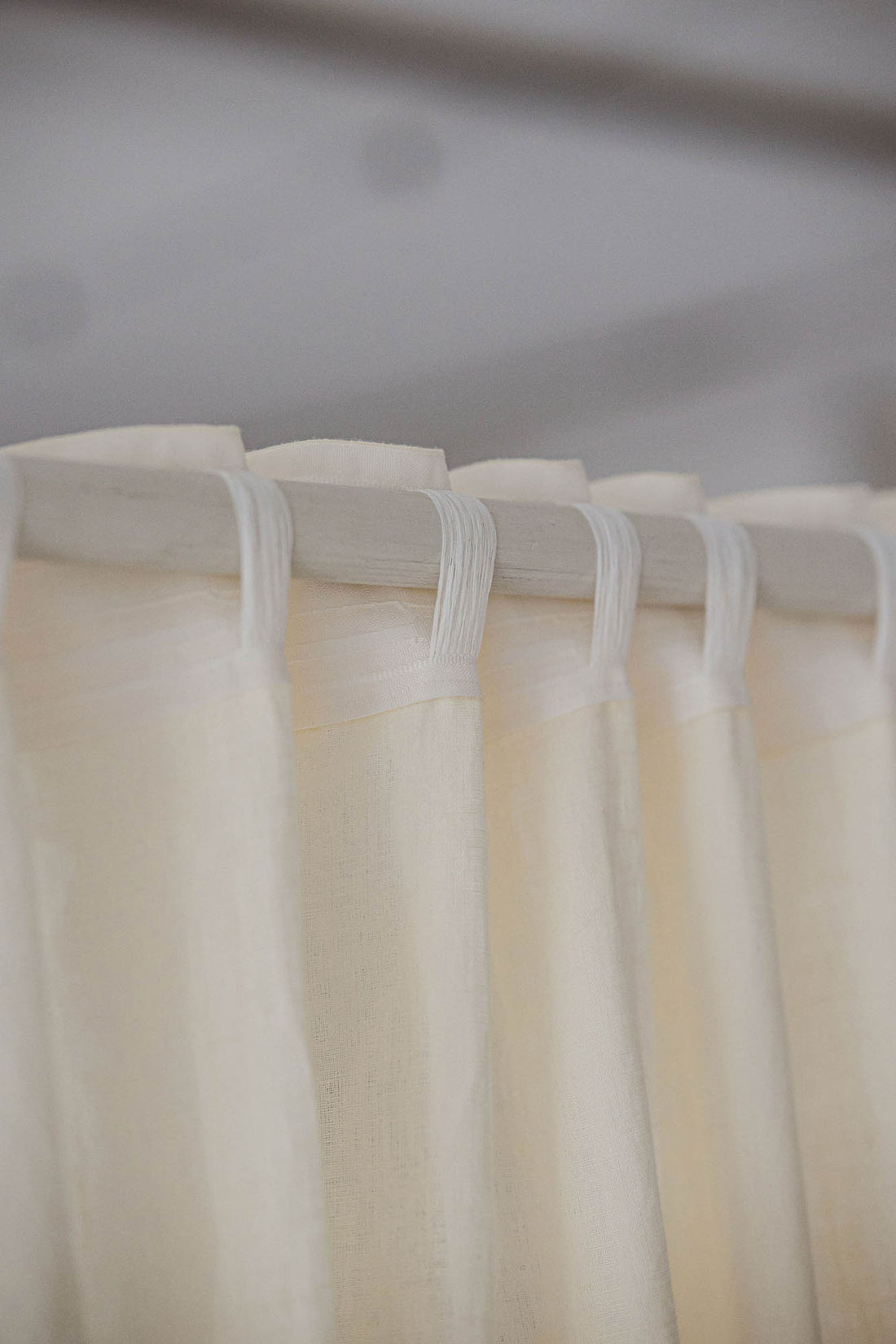 Cream linen curtain with multifunctional heading tape