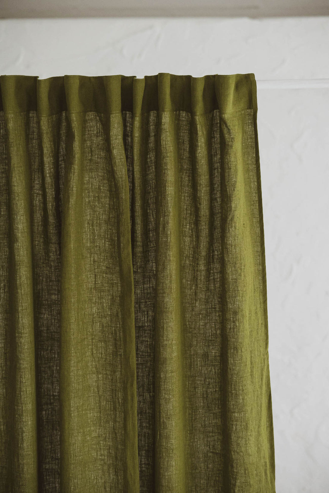 Moss green linen curtain with multifunctional heading tape