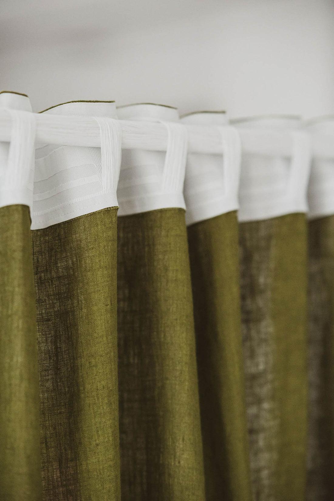 Moss green linen curtain with multifunctional heading tape
