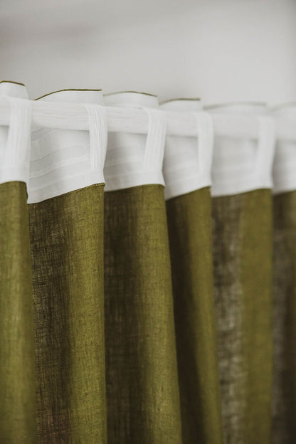 Moss green linen curtain with multifunctional heading tape
