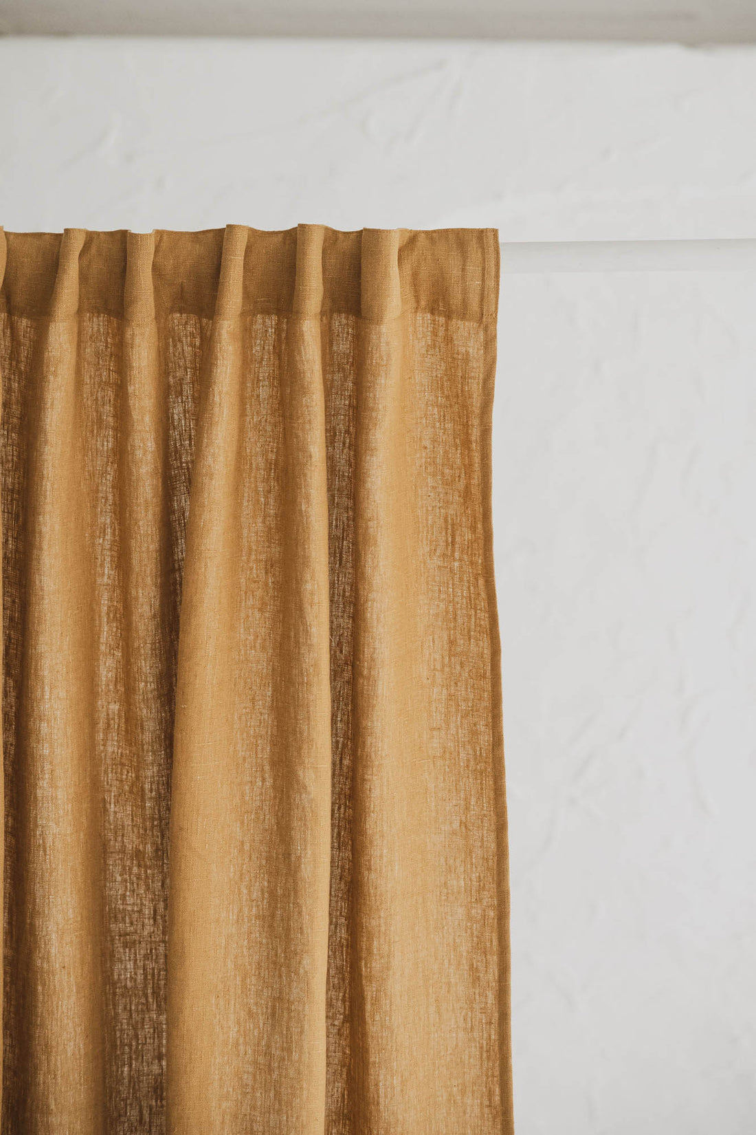 Heavyweight camel linen curtain with multifunctional heading tape