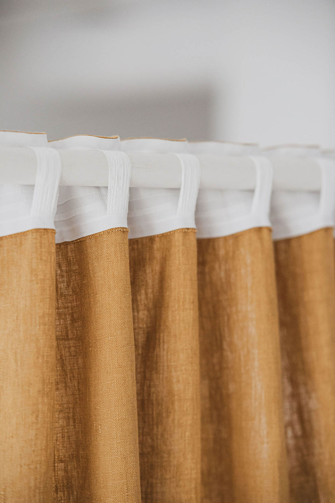 Heavyweight camel linen curtain with multifunctional heading tape