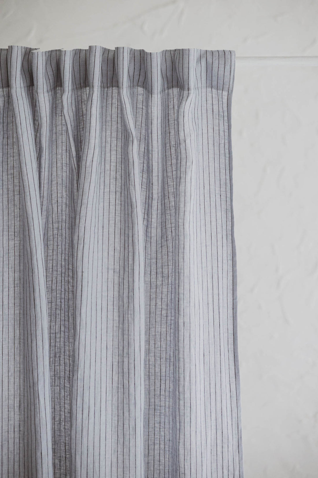 Grey and black striped linen curtain with multifunctional heading tape