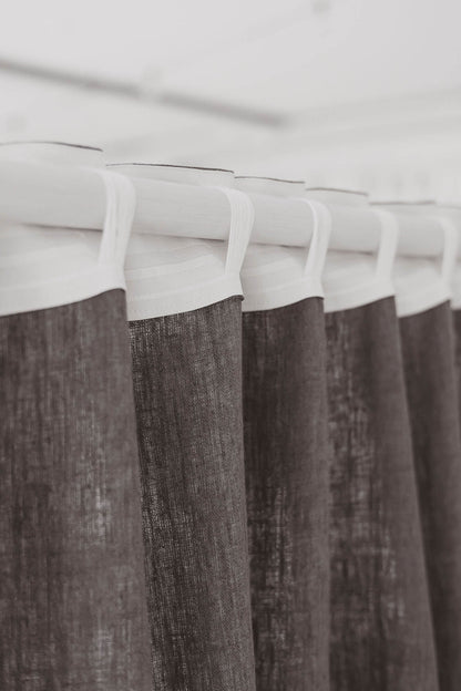 Heavyweight charcoal gray linen curtain with multifunctional heading tape