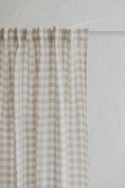 Checkered linen curtain with multifunctional heading tape