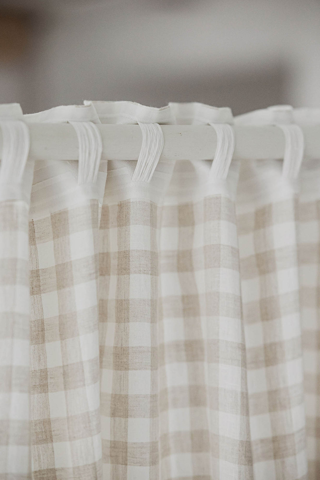 Checkered linen curtain with multifunctional heading tape