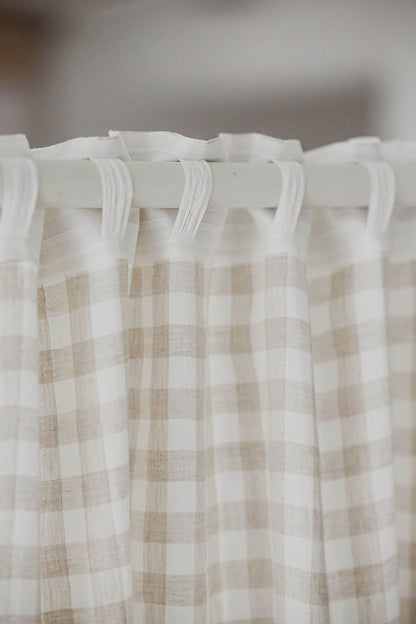 Checkered linen curtain with multifunctional heading tape