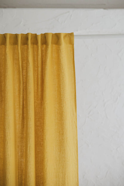 Mimosa yellow linen curtain with multifunctional heading tape