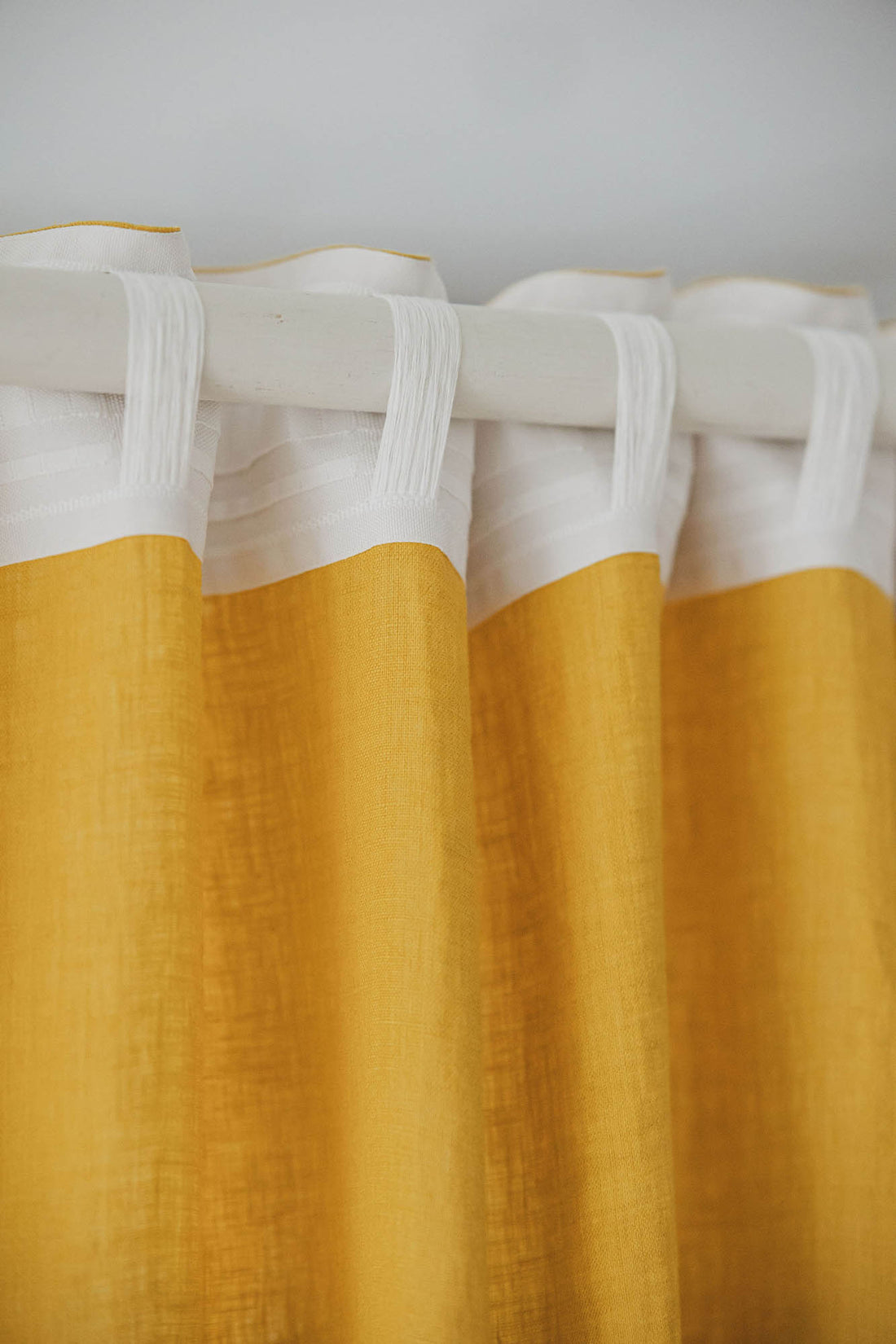 Mimosa yellow linen curtain with multifunctional heading tape