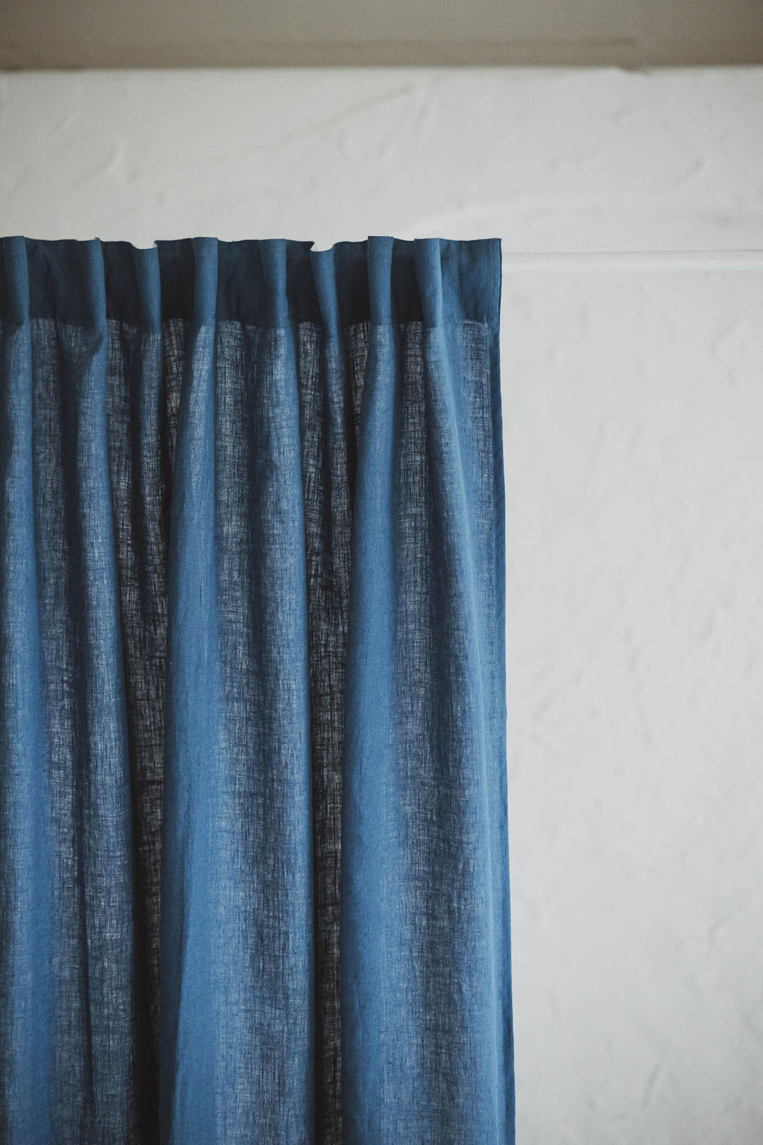 Cornflower blue linen curtain with multifunctional heading tape