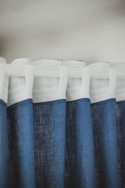 Cornflower blue linen curtain with multifunctional heading tape