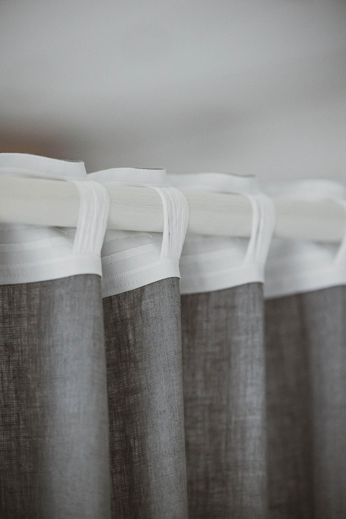 Grey linen curtain with multifunctional heading tape