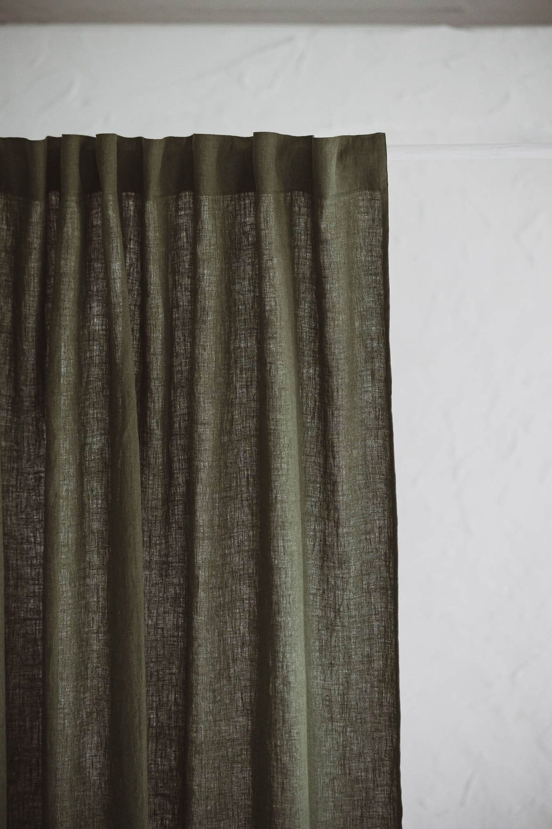 Forest green linen curtain with multifunctional heading tape