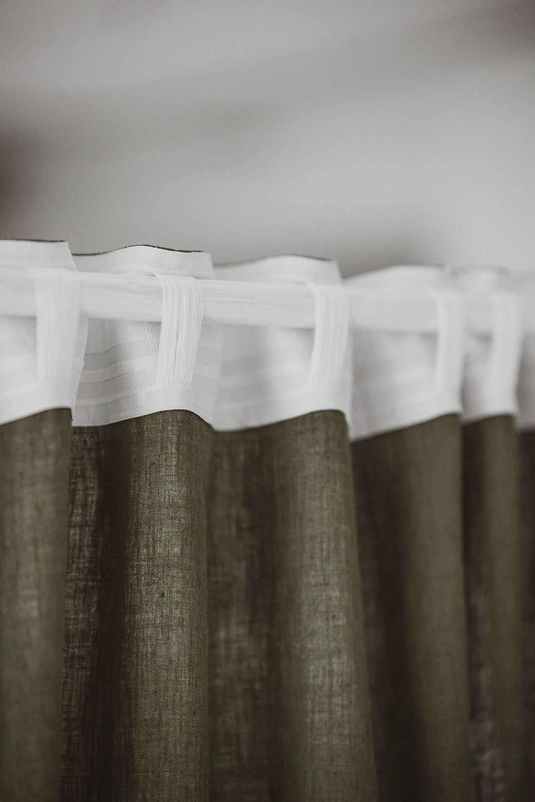 Forest green linen curtain with multifunctional heading tape