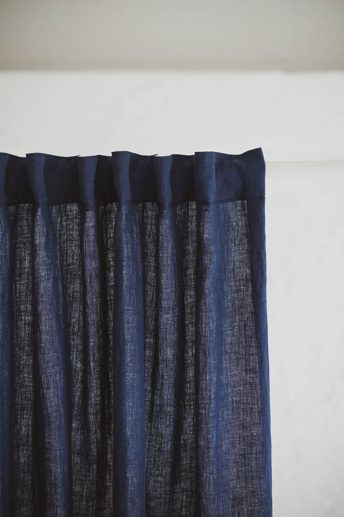 Midnight blue linen curtain with multifunctional heading tape