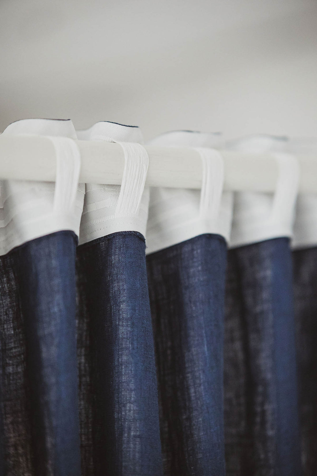 Midnight blue linen curtain with multifunctional heading tape