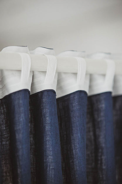 Midnight blue linen curtain with multifunctional heading tape