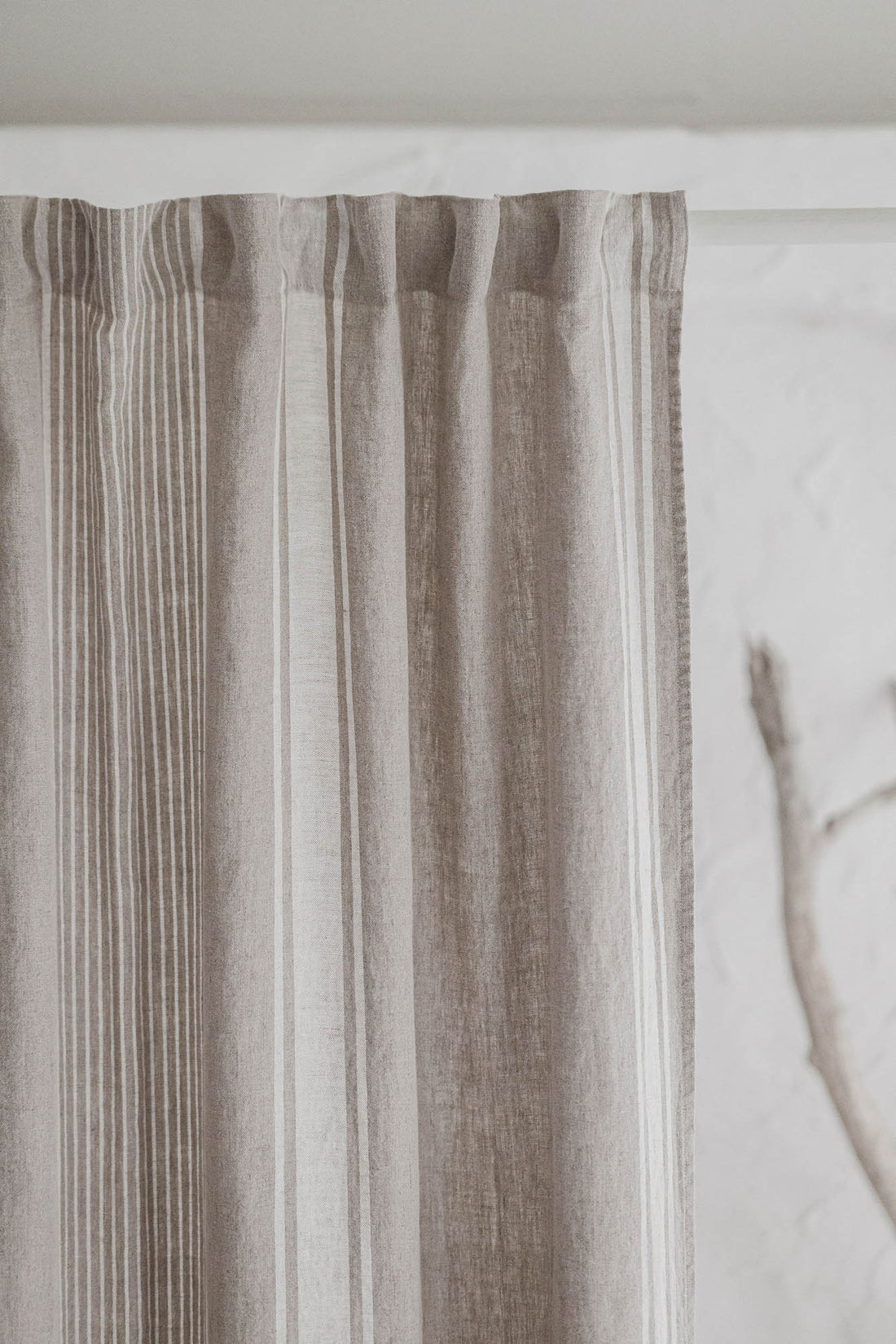 French style linen curtain with natural stripes and multifunctional heading tape